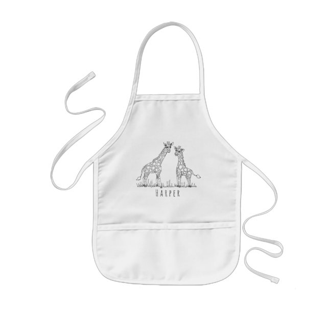Niedlich Unisex Doodle Giraffen Safari mit Namen Kinderschürze (Vorne)