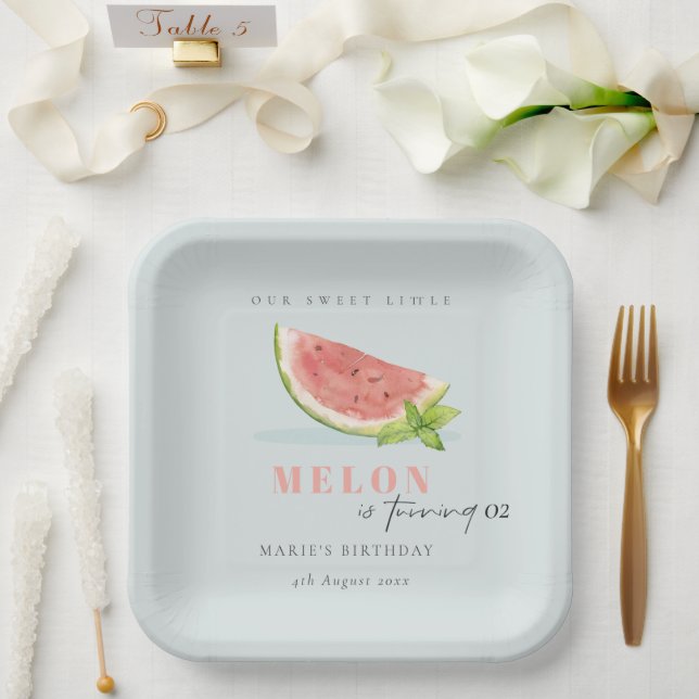 Niedlich unser kleines Melon Blau jedes Alter Gebu Pappteller (Hochzeit)
