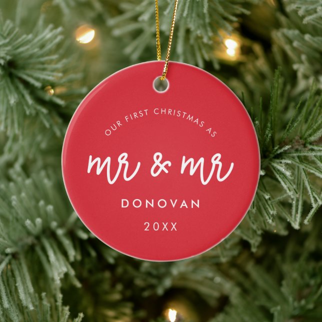 Niedlich Unsere ersten Weihnachten als Mr & Mr Red Keramik Ornament (Baum)
