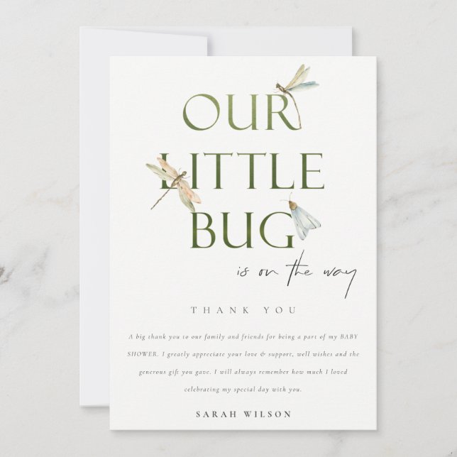Niedlich unsere kleine Bug Green Dragonfly Babydus Dankeskarte (Vorderseite)