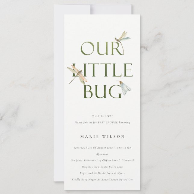 Niedlich unsere kleine Bug Green Dragonfly Babydus Einladung (Vorderseite)