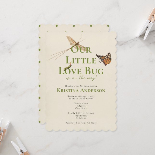 Niedlich unsere kleine Liebe Bug Baby Dusche Einladung (Vorderseite/Rückseite Beispiel)