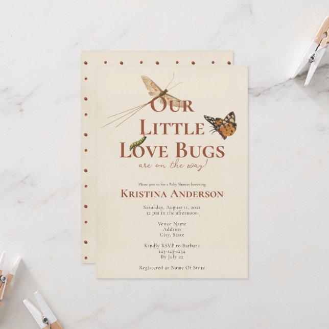 Niedlich unsere kleine Liebe Bugs Baby Einladung (Vorderseite/Rückseite Beispiel)