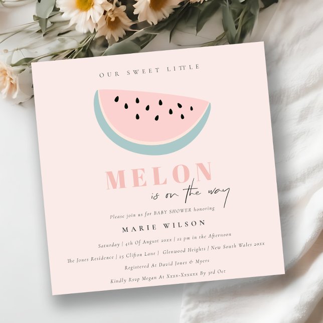 Niedlich unsere kleine Melon Pastel Pink Babydusch Einladung (Von Creator hochgeladen)