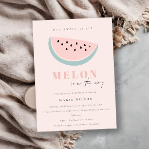 Niedlich unsere kleine Melon Pastel Pink Babydusch Einladung
