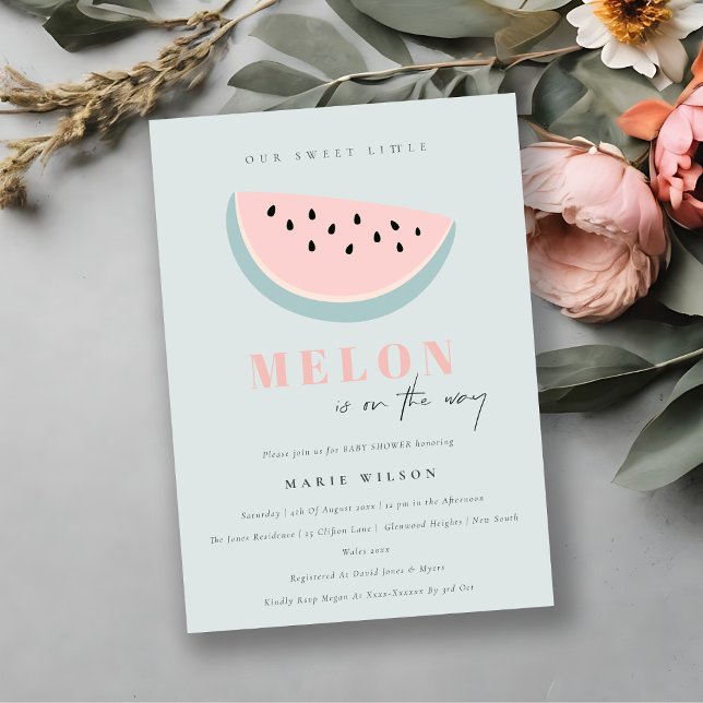 Niedlich unsere kleine Melon Pastel Pink Blue Baby Einladung (Von Creator hochgeladen)