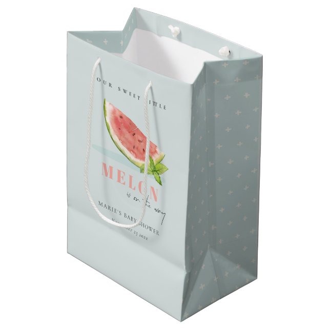 Niedlich unsere kleine Melon Watercolor Blue Baby  Mittlere Geschenktüte (Vorderseite Schrägansicht)