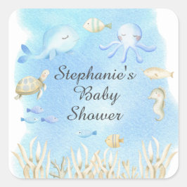 Niedlich unter dem Meer Boys Baby Dusche Gefallen Quadratischer Aufkleber