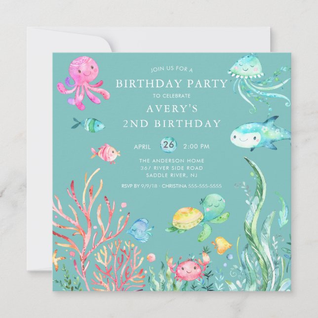 Niedlich unter dem Meer Einladung zum Geburtstag (Vorderseite)