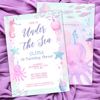 Niedlich unter dem Meeresmädchen zum 3. Geburtstag Einladung