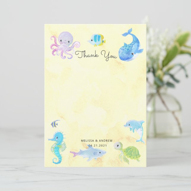 Niedlich unter der Sea Baby Dusche Danke Karte (Stehend Vorderseite)