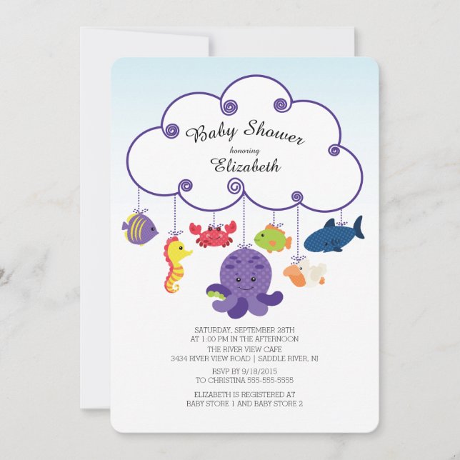 Niedlich unter der Sea Baby Shower Einladungen (Vorderseite)