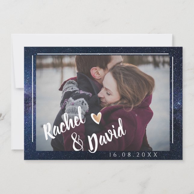 Niedlich unter der Sternenhimmel des Fotos Typogra Save The Date (Vorderseite)