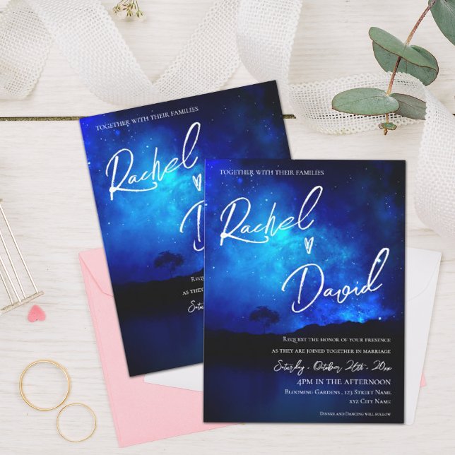 Niedlich unter der Sternennacht Himmelsstipografie Postkarte (Cute Under the Stars Night Sky Typography Wedding Invitation Postcard)