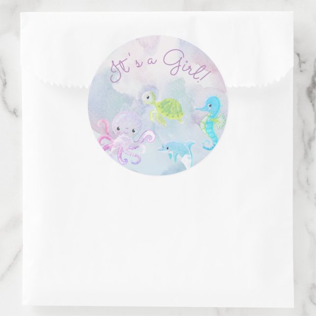 Niedlich unter der Wasserfarbe ist es ein Girl-Sti Runder Aufkleber (Tasche)