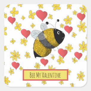 Niedlich Valentine Bumblebee Daisy Pink Herz Quadratischer Aufkleber