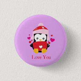 Niedlich Valentine Cartoon Pinguin Button