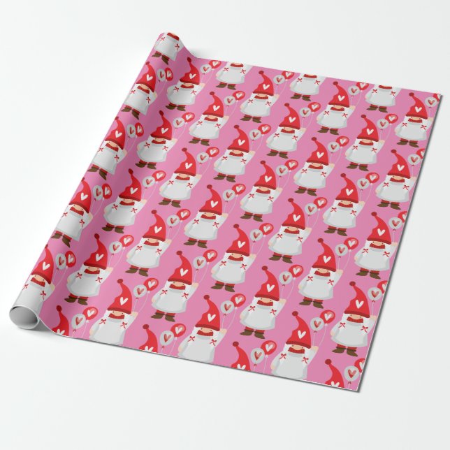 Niedlich Valentine Girl Gnome Pattern Geschenkpapier (Ungerollt)
