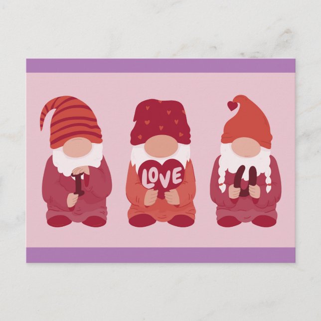 Niedlich Valentine Gnomes I Liebe You Art Postkarte (Vorderseite)