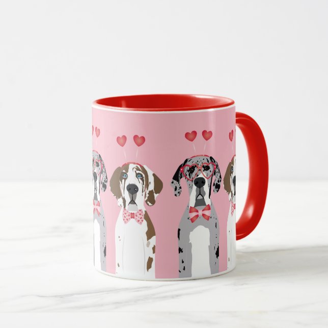 Niedlich Valentine Great Dane Hunde Rosa Rot Tasse (VorderseiteRechts)