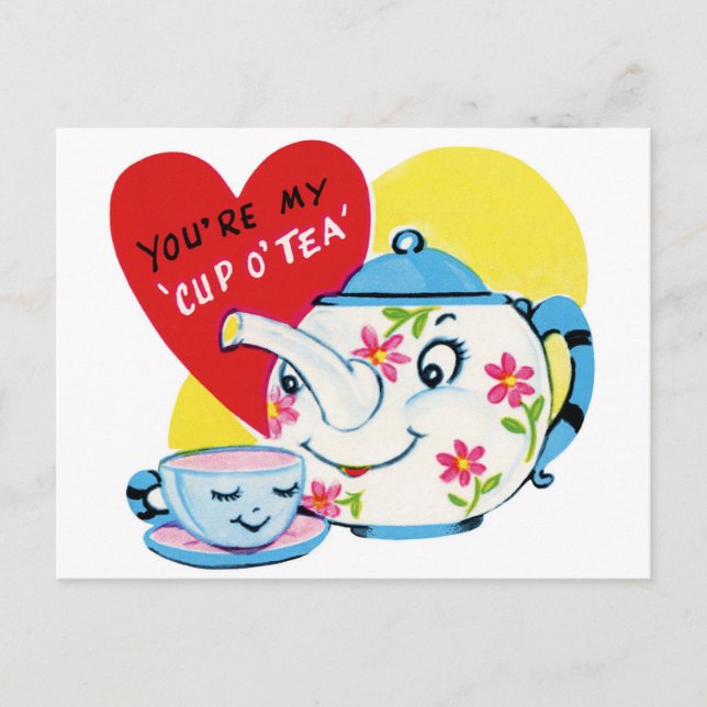 Niedlich Valentine Teapot Postkarte (Vorderseite)