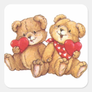 Niedlich Valentine Teddy Bear Couple Quadratischer Aufkleber