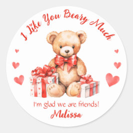 Niedlich Valentine Teddy mit Red Hearts Klassenzim Runder Aufkleber