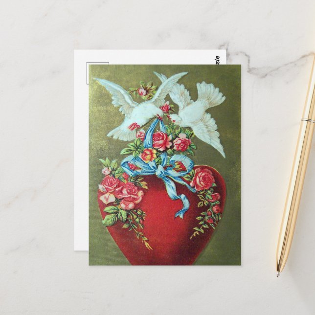 niedlich Valentine Vintage Vögel Postkarte (Vorderseite/Rückseite Beispiel)