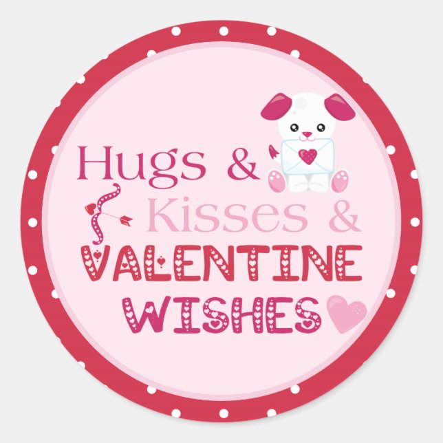 Niedlich Valentine Wishs Welppy Hugs Kisses Runder Aufkleber (Vorderseite)