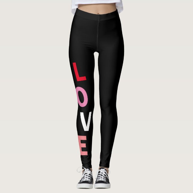 Niedlich Valentines Liebe Rosa Weiße Mode Leggings (Vorderseite)
