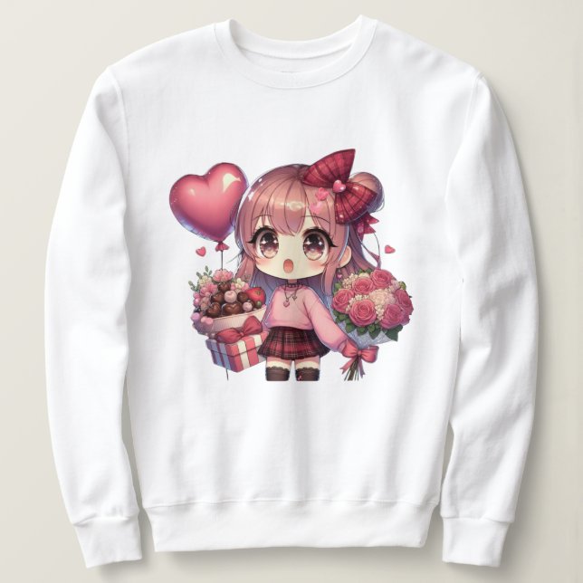 Niedlich Valentinstag-Anime Sweatshirt (Design vorne)