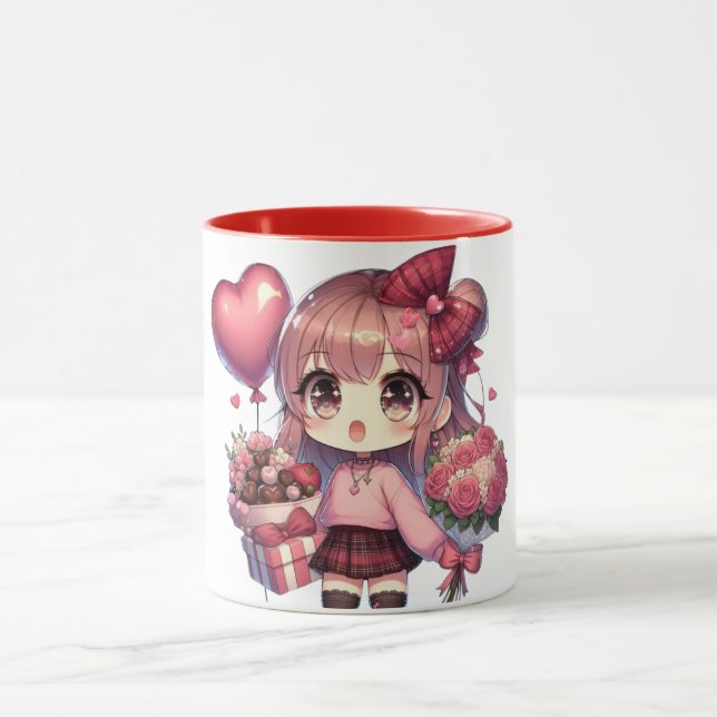Niedlich Valentinstag-Anime Tasse (Zentrum)