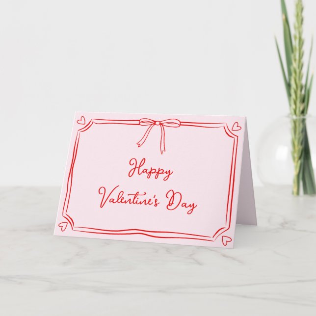 Niedlich Valentinstag Coquette Bow Pink & Red Karte (Vorderseite)