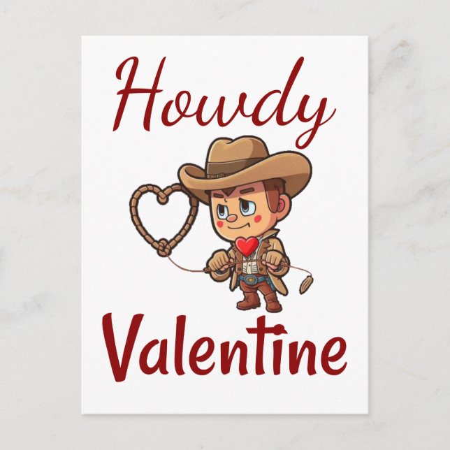 Niedlich Valentinstag Cowboy "Howdy Valentine" Postkarte (Vorderseite)