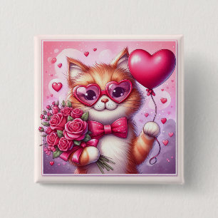 Niedlich Valentinstag Katze/Kätzchen Button