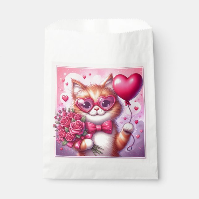 Niedlich Valentinstag Katze/Kätzchen Geschenktütchen (Vorderseite)