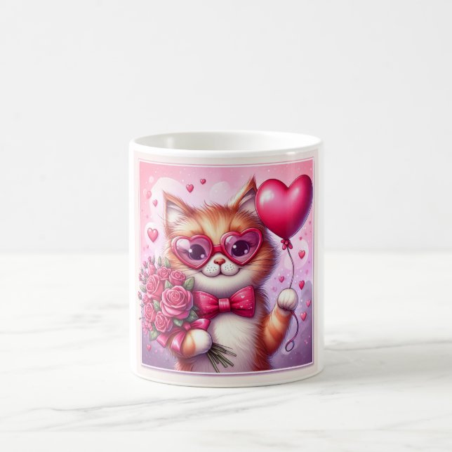 Niedlich Valentinstag Katze/Kätzchen Kaffeetasse (Mittel)
