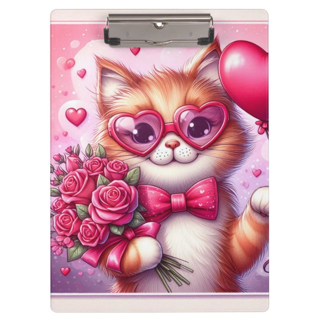 Niedlich Valentinstag Katze/Kätzchen Klemmbrett (Vorderseite)