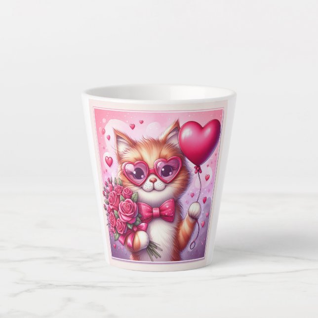 Niedlich Valentinstag Katze/Kätzchen Milchtasse (Vorderseite)