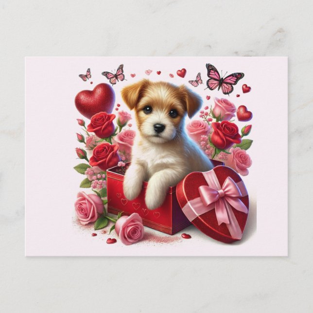 Niedlich Valentinstag Welpenkinder Feiertagspostkarte (Vorderseite)