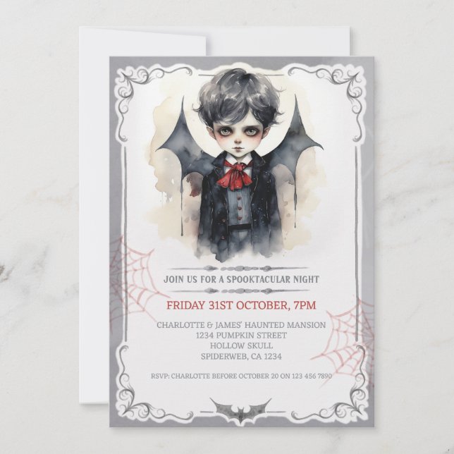 Niedlich Vampire Boy Halloween Kinder Spooky Einladung (Vorderseite)
