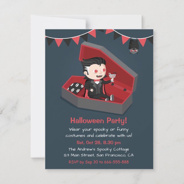 Niedlich Vampire Boy Halloween-Party Einladungen (Vorderseite)