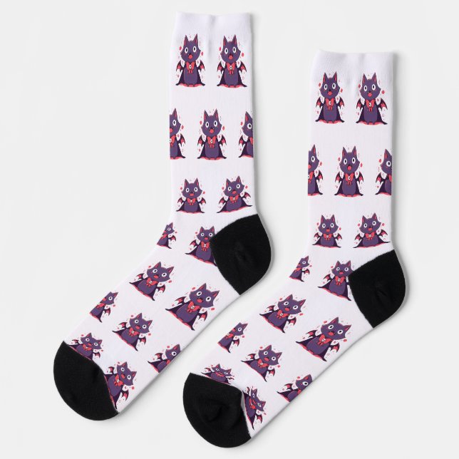Niedlich Vampire Cat Socken (Linkes Detail)