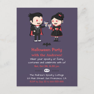 Niedlich Vampire Couple Halloween-Party Einladunge Einladung