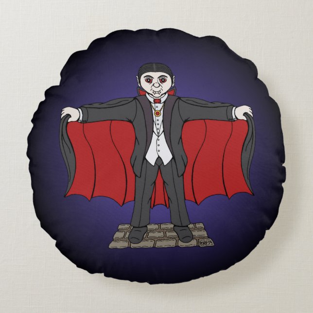 Niedlich Vampire/Dracula Rundes Kissen (Vorderseite)