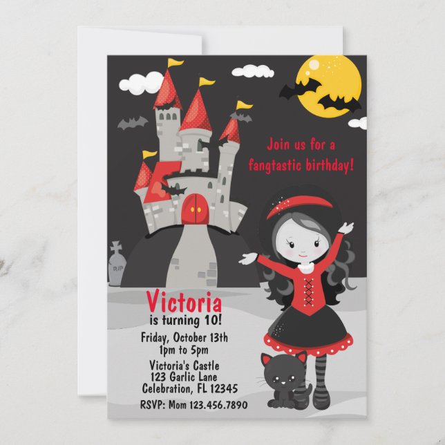 Niedlich Vampire Girl Halloween Kinder Spooky Einladung (Vorderseite)