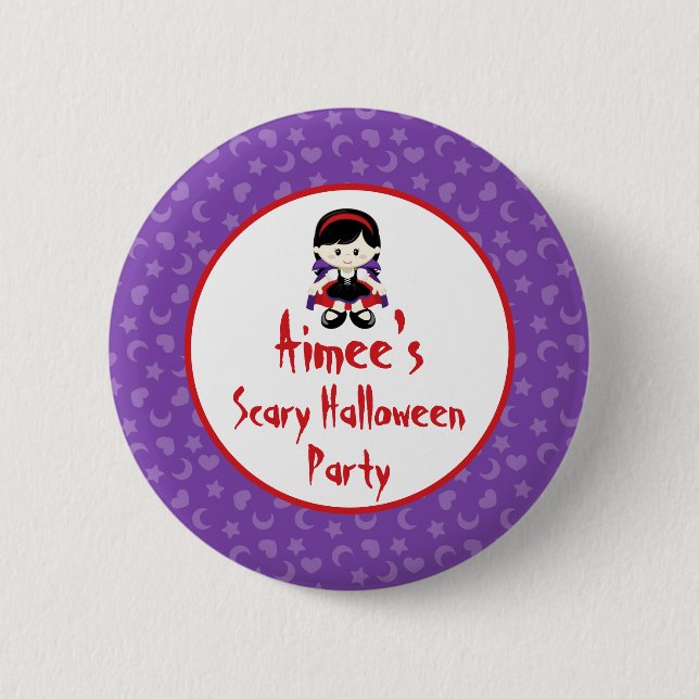 Niedlich Vampire Girl Halloween-Party Button (Vorderseite)