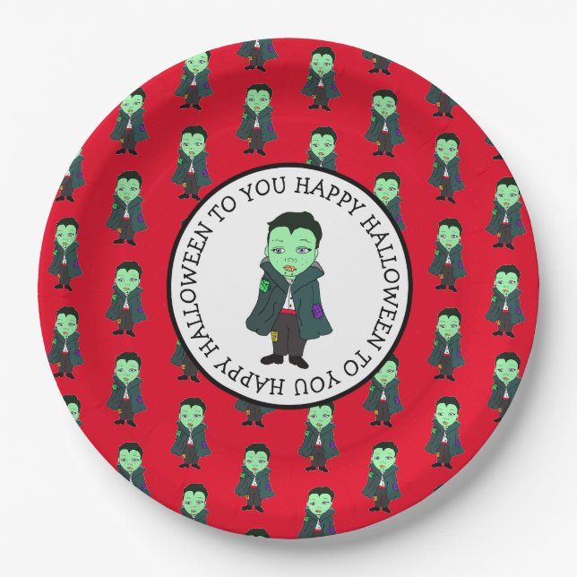 Niedlich Vampire Halloween-Party Pappteller (Vorderseite)