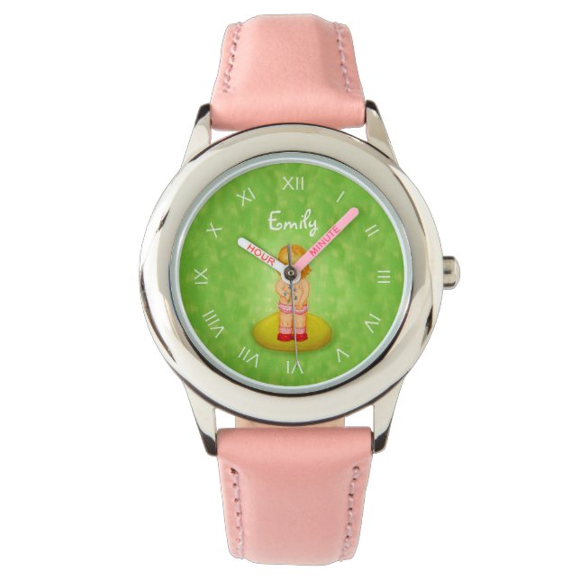 Niedlich vergessen Sie mich nicht Mädchen Blume Bo Armbanduhr (Vorderseite)