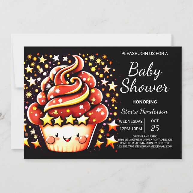 Niedlich verzauberte Babydusche mit Muffin Einladung (Vorderseite)